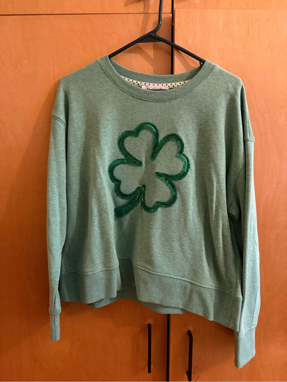 Jane and Delancey Mint Green Crewneck Sweatshirt with Clover Appliqué